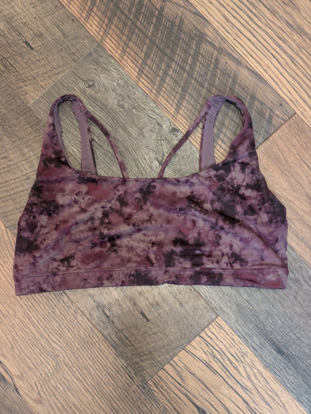 Athleta Strappy Longline Sports Bra Plum Tie Dye Crop Top Size XL Athleisure